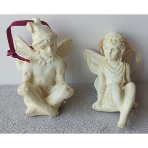Hen Feathers Resin Fairy Pixie Couple Ornament Set 3 Inches Tall B3